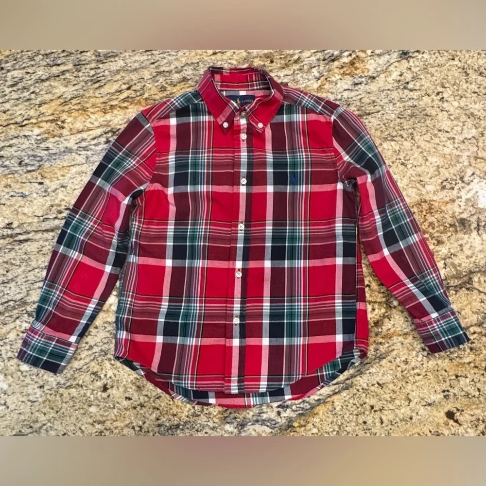 Ralph Lauren Boys Size 5 Red Plaid Button Down Shirt